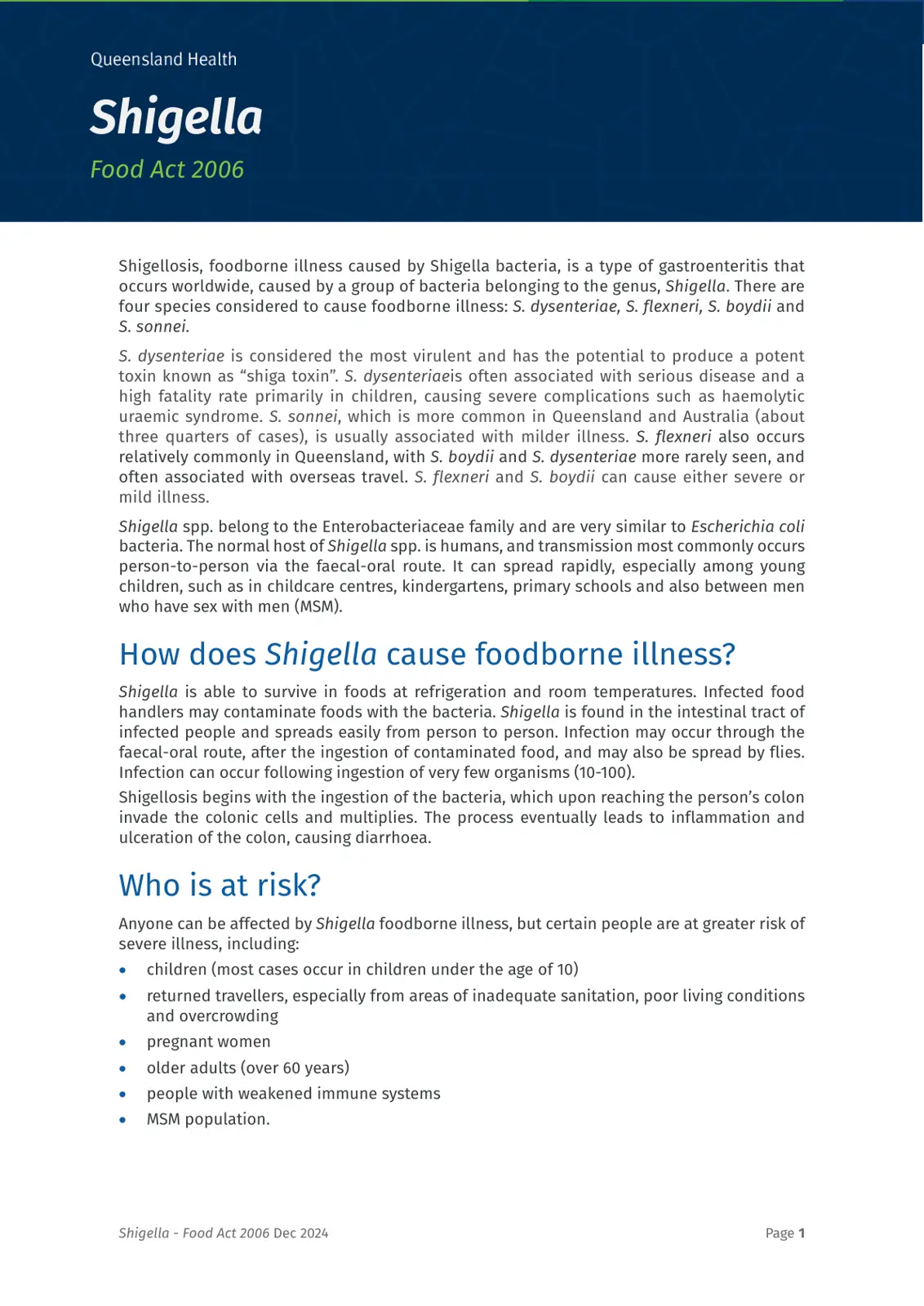 غلاف تقرير Shigella: Foodborne Illness Caused by Shigella Bacteria