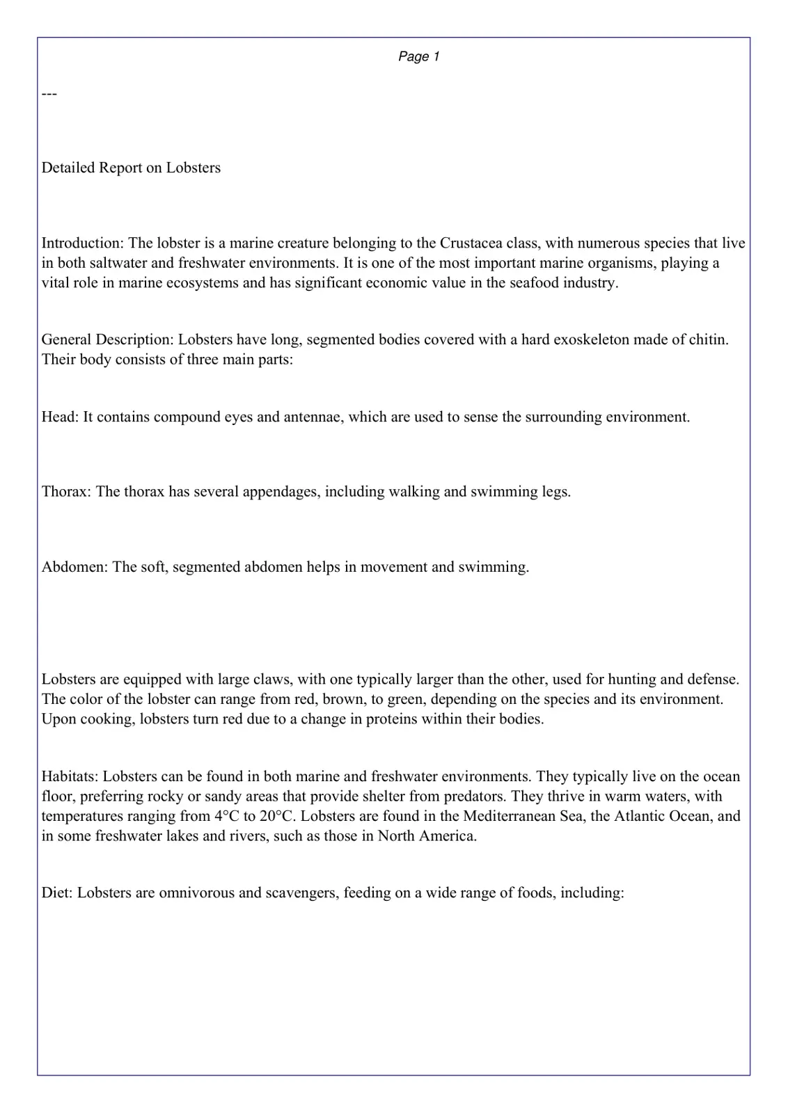 غلاف تقرير Detailed Report on Lobsters