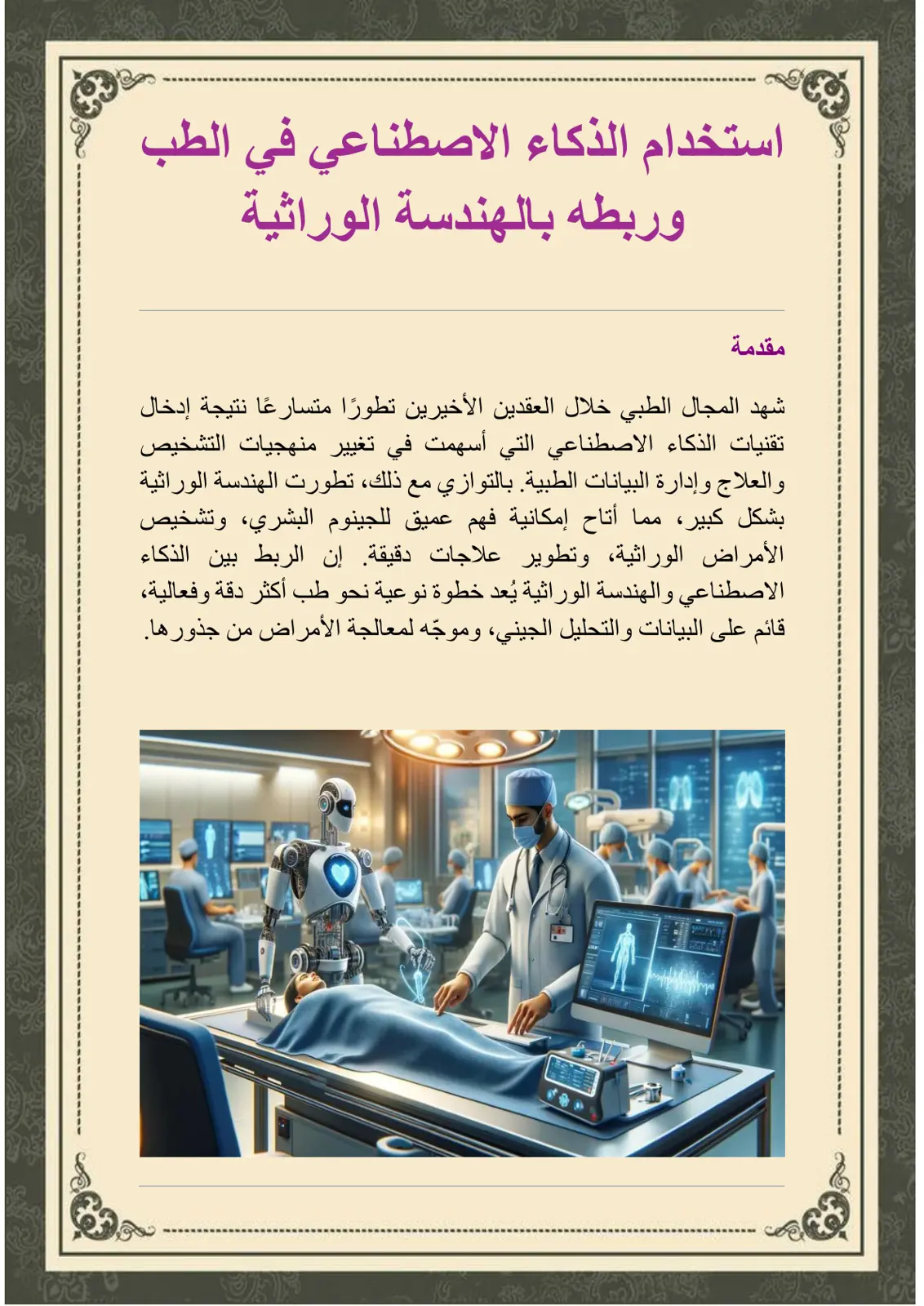 غلاف تقرير استخدام الذكاء الاصطناعي في الطب وربطه بالهندسة الوراثية
