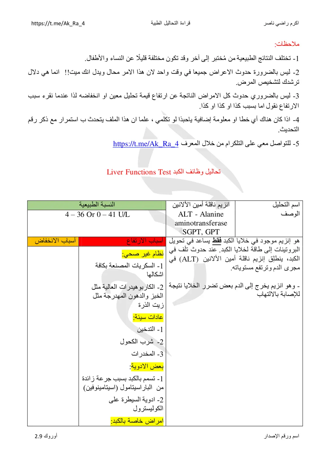 غلاف تقرير قراءة التحاليل الطبية