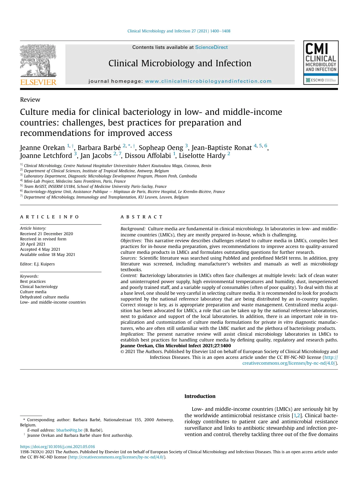 غلاف تقرير Culture media for clinical bacteriology in low- and middle-income countries: challenges, best practices for preparation and recommendations for improved access