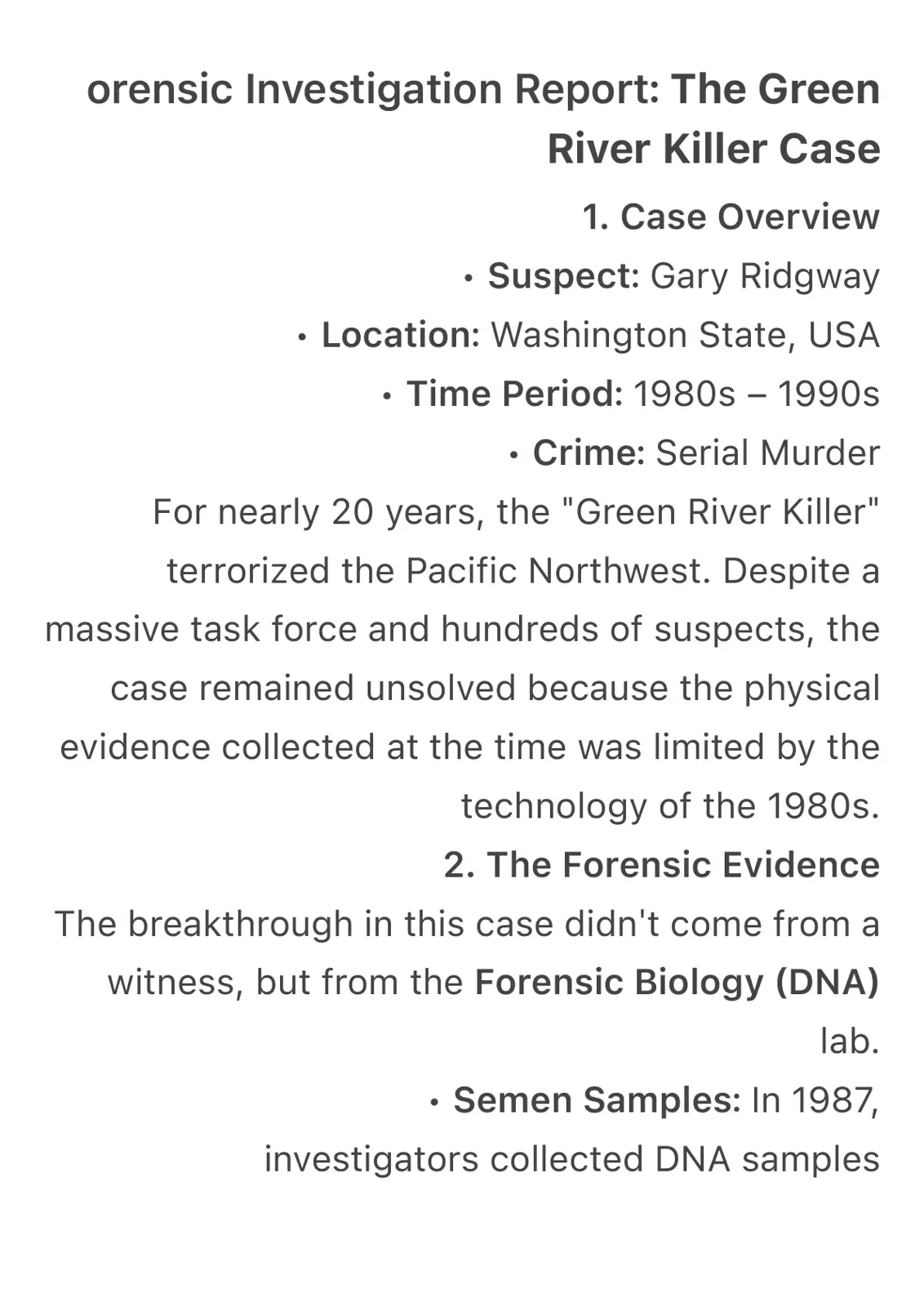 غلاف تقرير Forensic Investigation Report: The Green River Killer Case