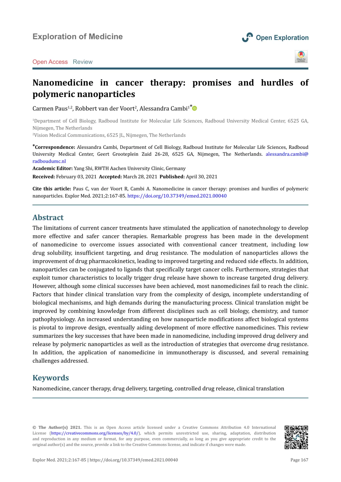 غلاف تقرير Nanomedicine in Cancer Therapy: Promises and Hurdles of Polymeric Nanoparticles