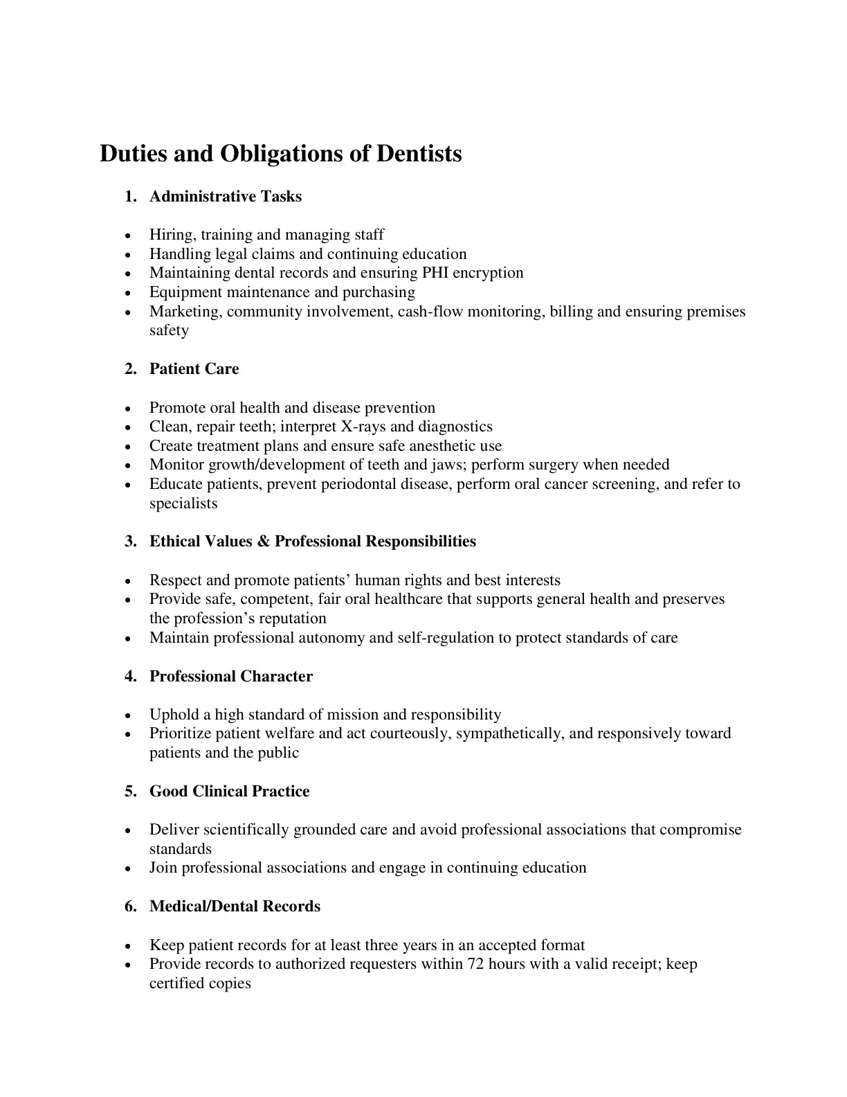 غلاف تقرير Duties and Obligations of Dentists