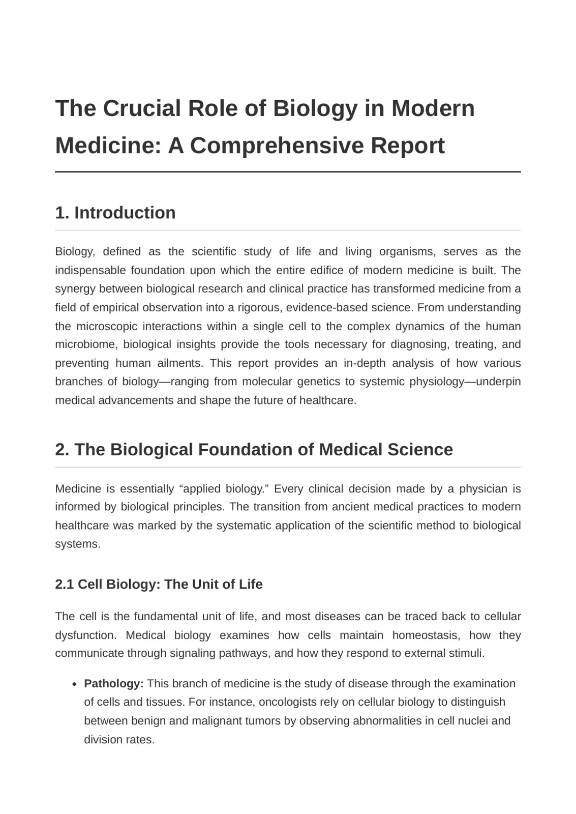غلاف تقرير The Crucial Role of Biology in Modern Medicine: A Comprehensive Report