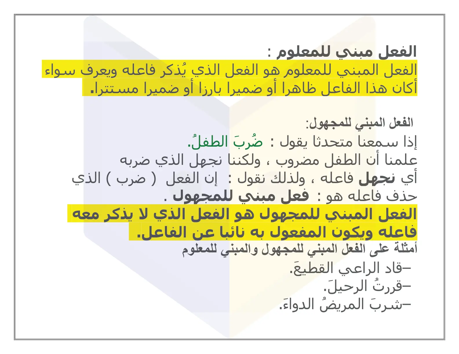 غلاف تقرير الفعل المبني للمعلوم والمبني للمجهول