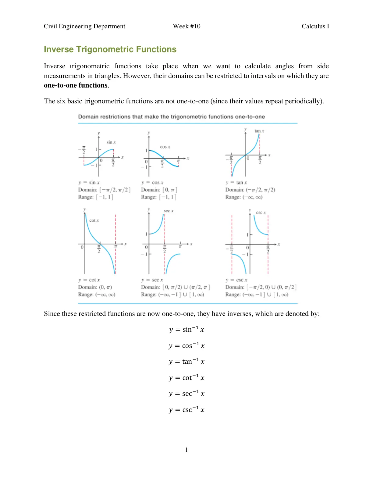 غلاف تقرير Calculus I: Inverse Trigonometric Functions