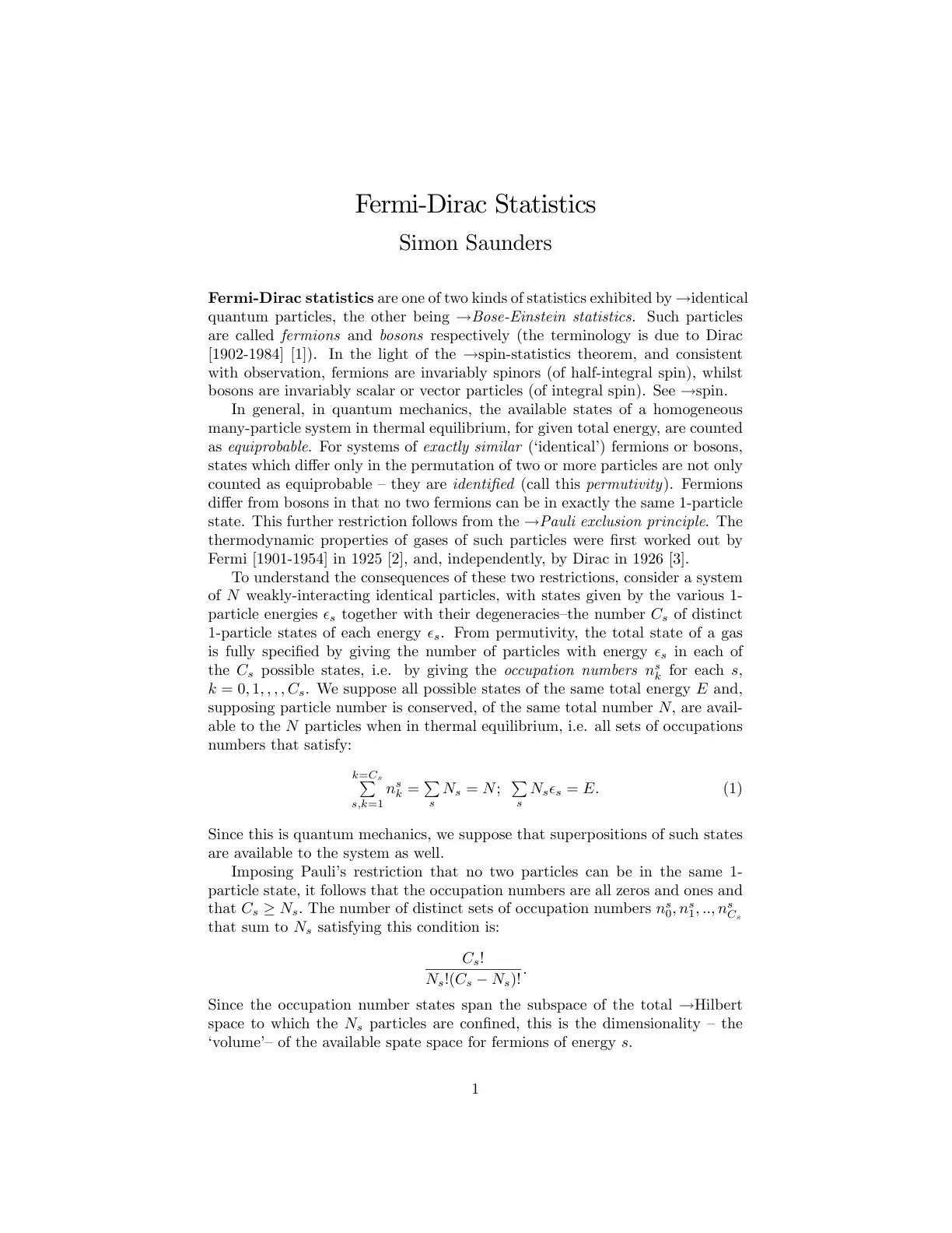 غلاف تقرير Fermi-Dirac Statistics