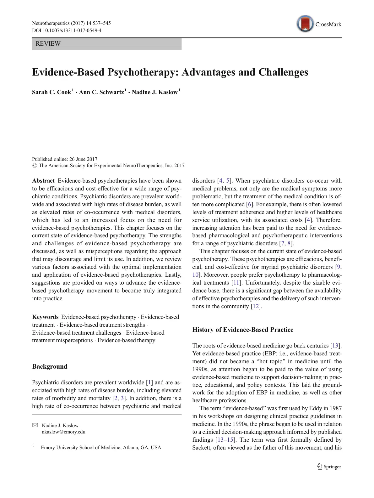 غلاف تقرير Evidence-Based Psychotherapy: Advantages and Challenges