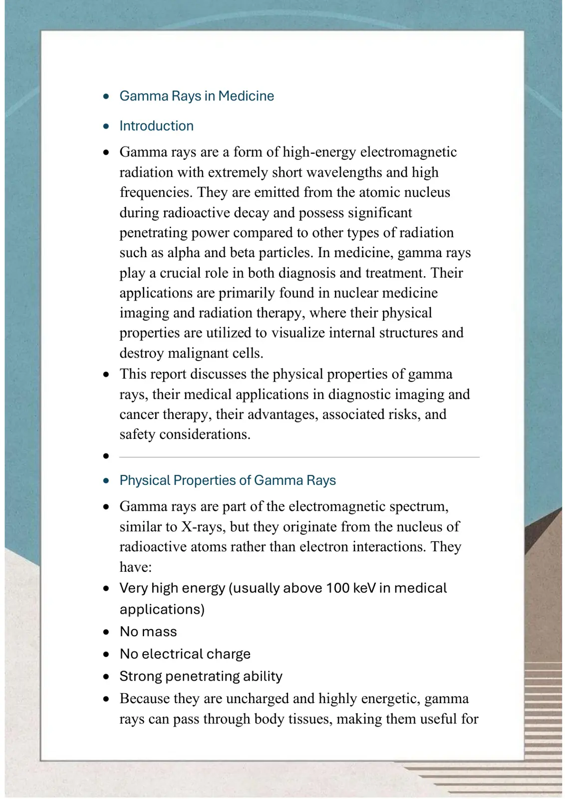 غلاف تقرير Gamma Rays in Medicine