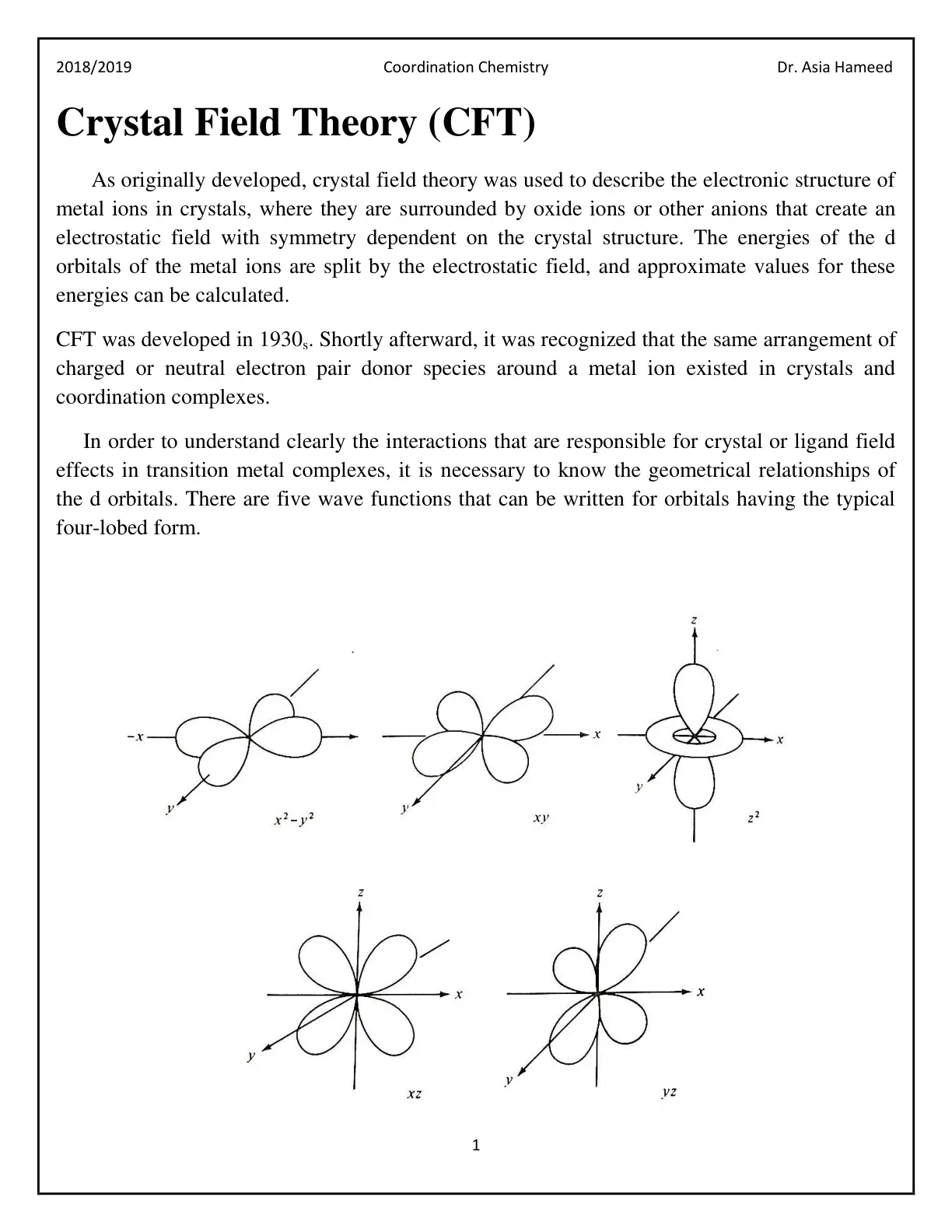 غلاف تقرير Crystal Field Theory (CFT)