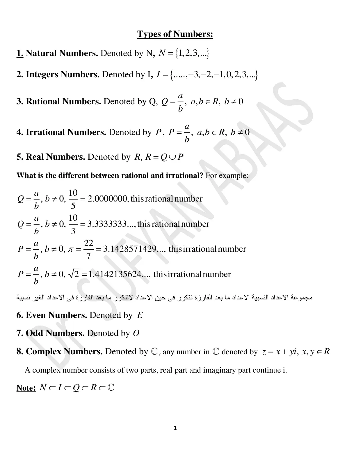 غلاف تقرير Types of Numbers