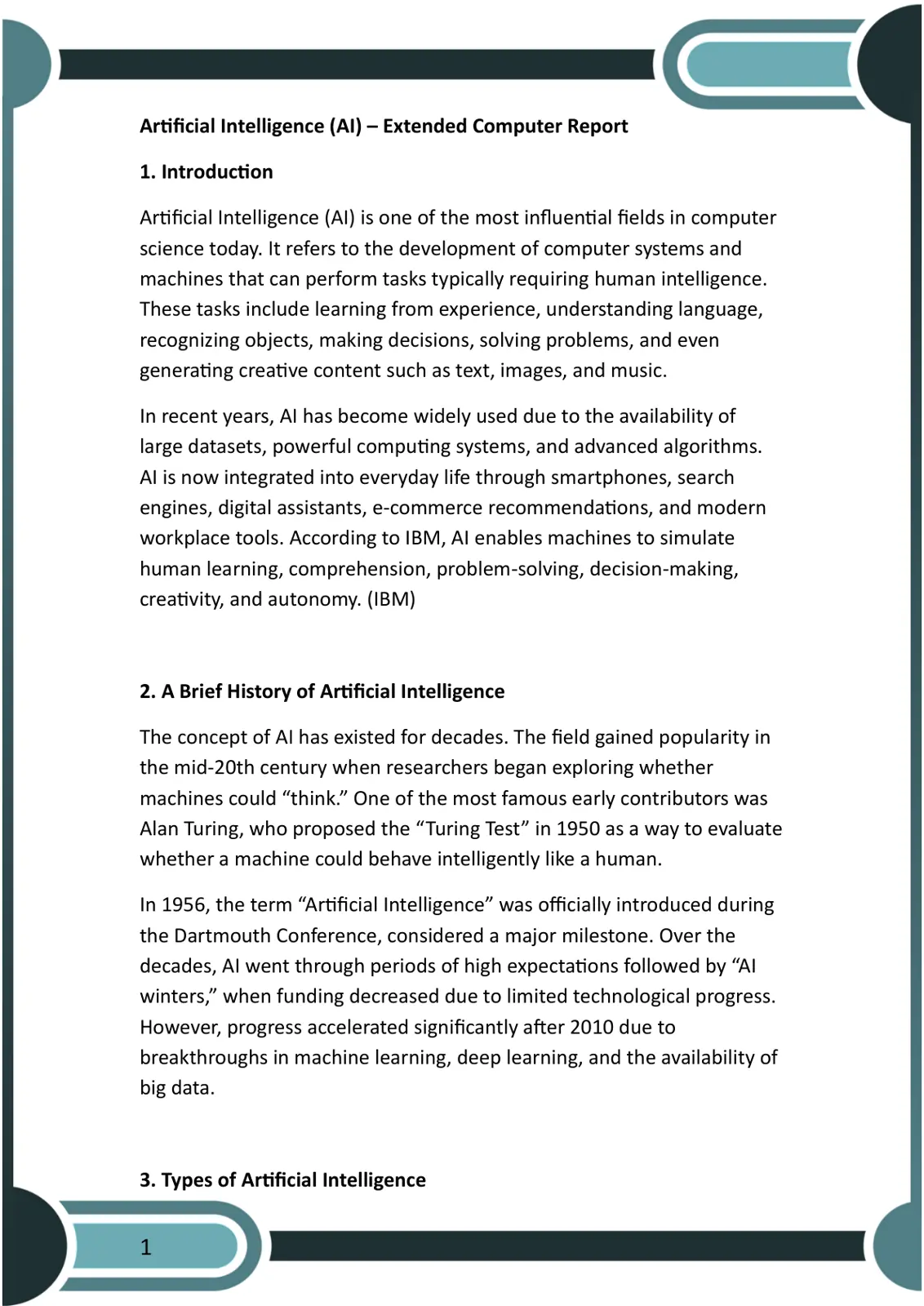 غلاف تقرير Artificial Intelligence (AI) - Extended Computer Report