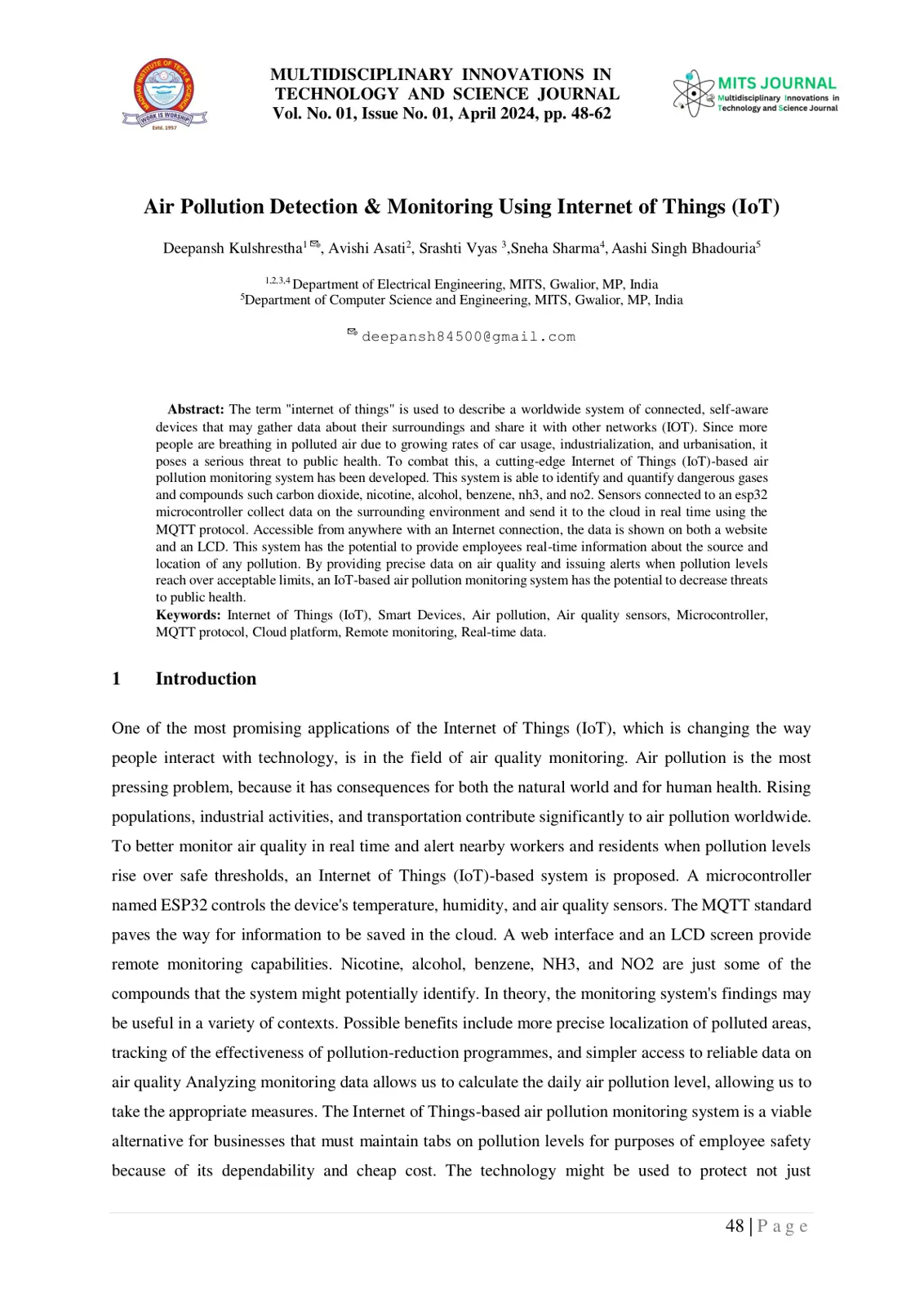 غلاف تقرير Air Pollution Detection & Monitoring Using Internet of Things (IoT)
