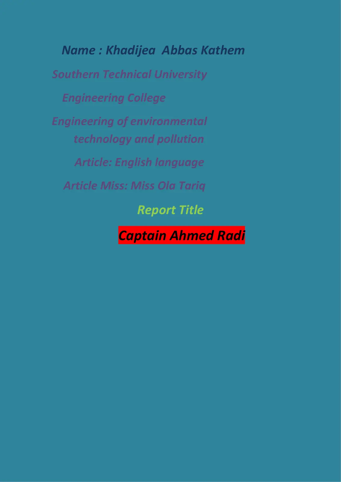 غلاف تقرير Engineering of Environmental Technology and Pollution