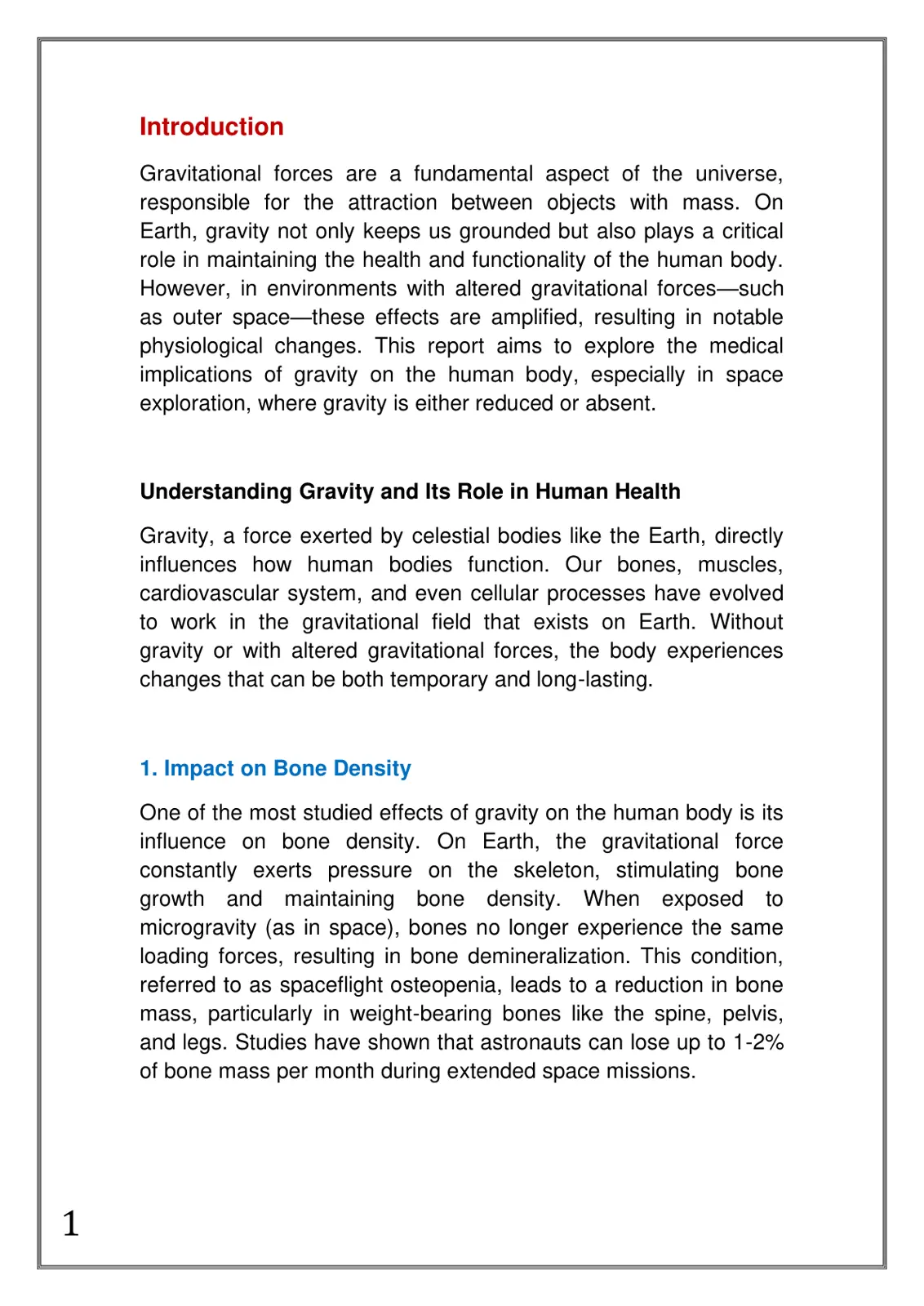 غلاف تقرير Medical Implications of Gravity on the Human Body