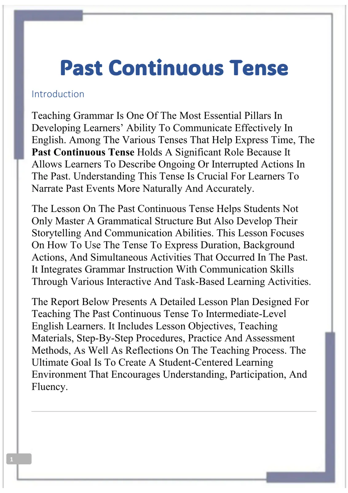 غلاف تقرير Past Continuous Tense