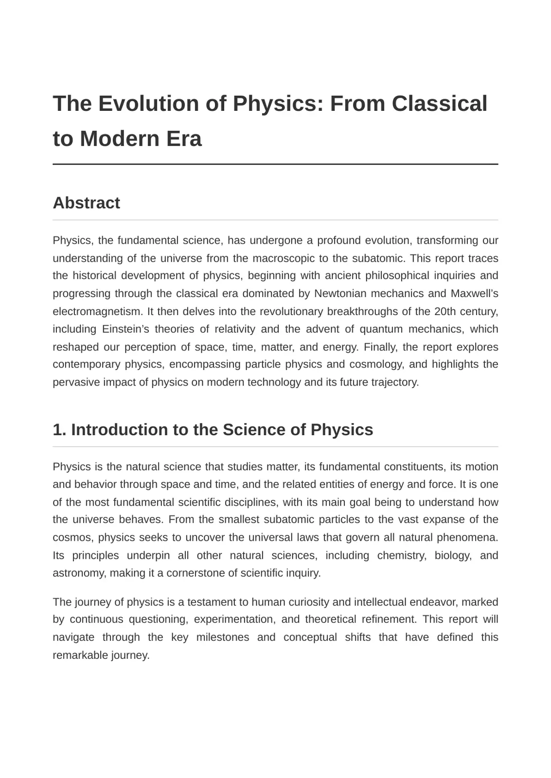 غلاف تقرير The Evolution of Physics: From Classical to Modern Era