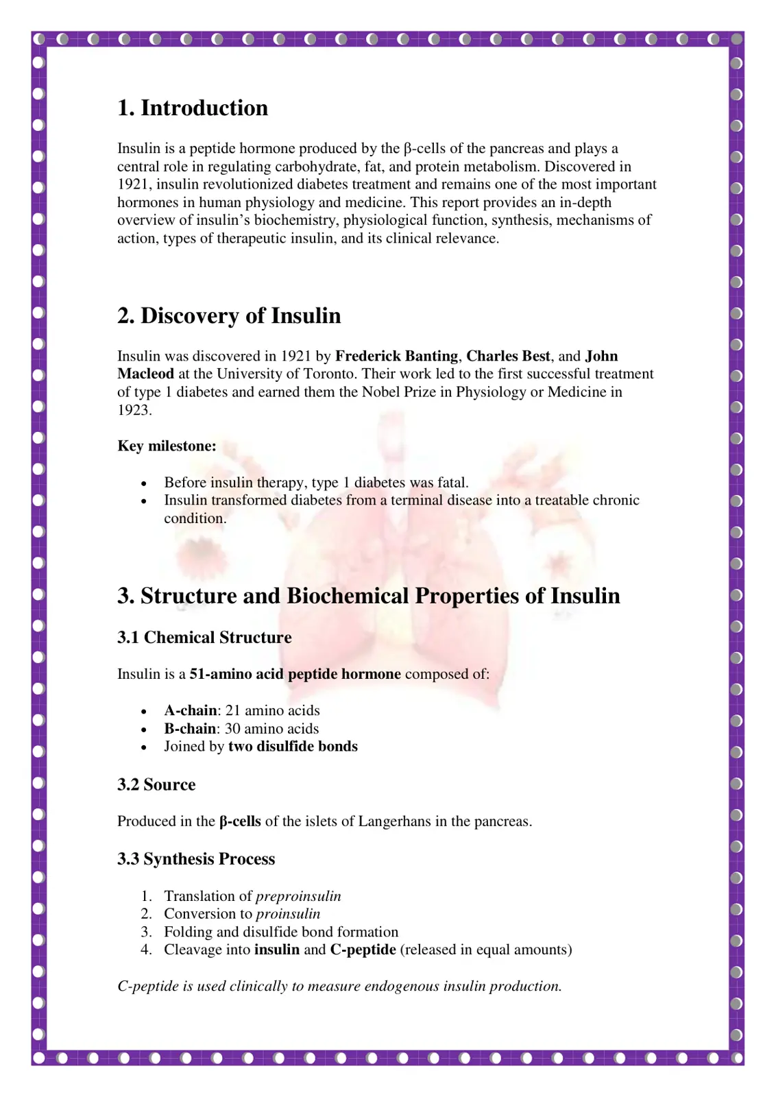 غلاف تقرير Insulin: Biochemistry, Physiological Functions and Clinical Relevance