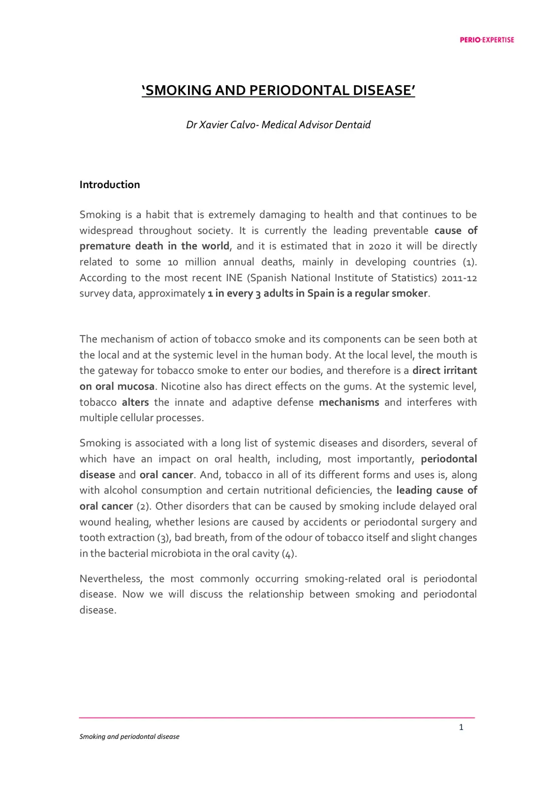 غلاف تقرير SMOKING AND PERIODONTAL DISEASE
