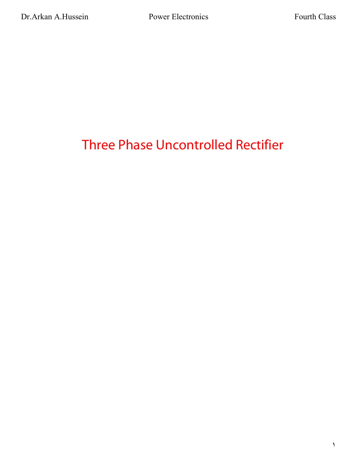 غلاف تقرير Power Electronics Three Phase Uncontrolled Rectifier