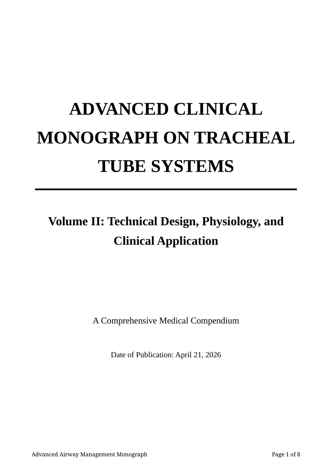 غلاف تقرير ADVANCED CLINICAL MONOGRAPH ON TRACHEAL TUBE SYSTEMS