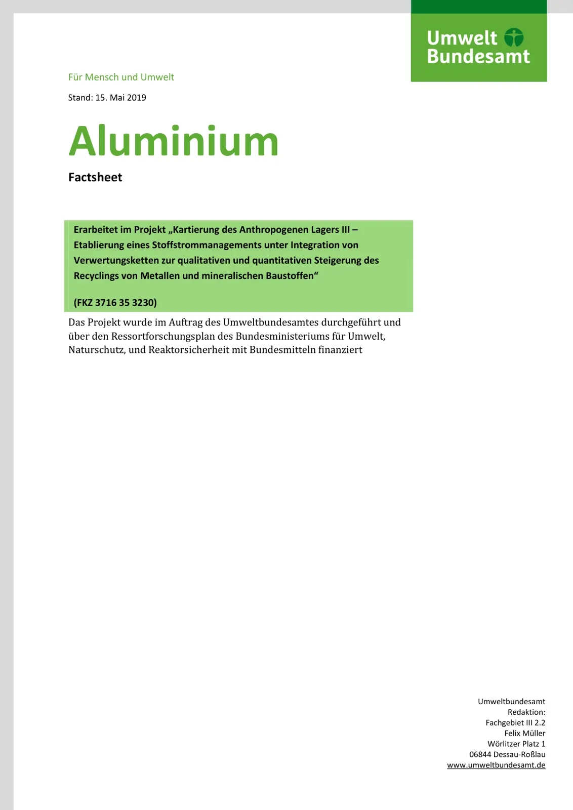 غلاف تقرير Aluminium Factsheet