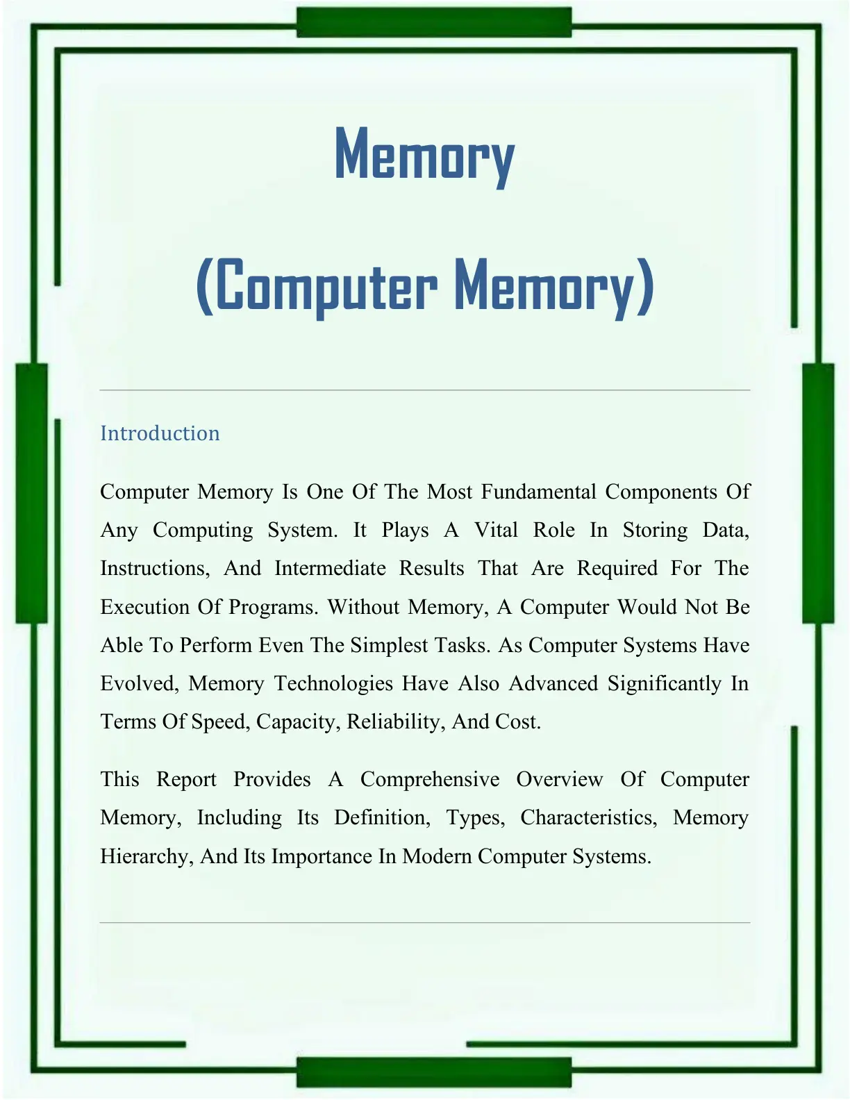 غلاف تقرير Memory (Computer Memory)
