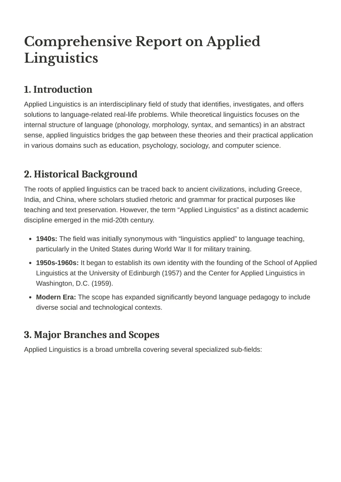 غلاف تقرير Comprehensive Report on Applied Linguistics