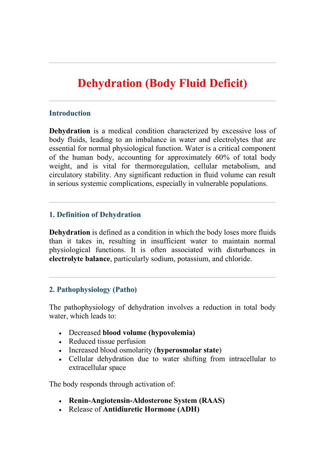 غلاف تقرير Dehydration (Body Fluid Deficit)