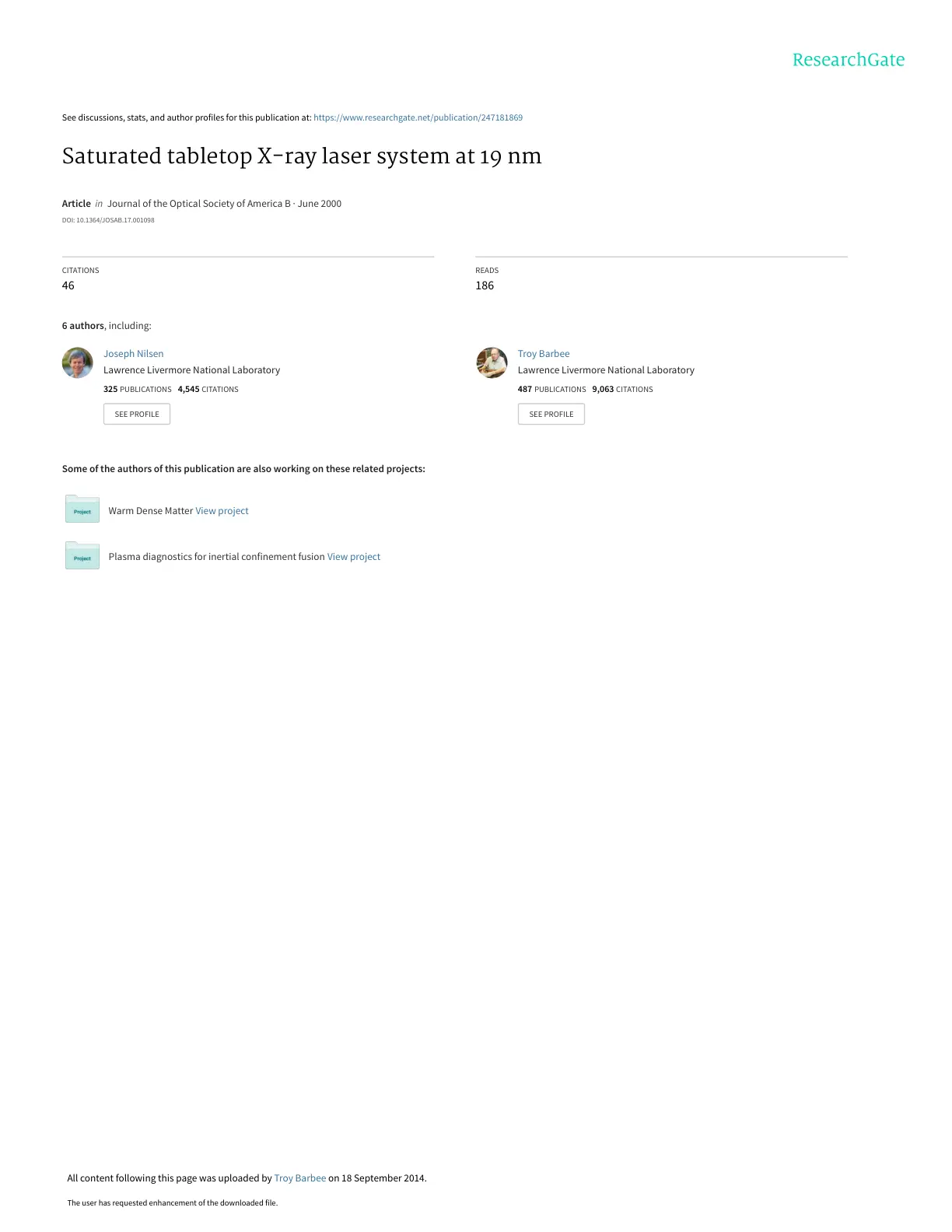 غلاف تقرير Saturated tabletop X-ray laser system at 19 nm