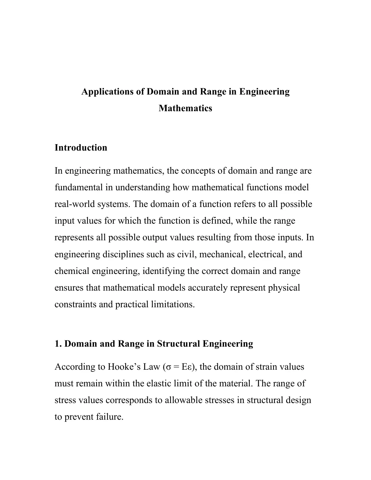 غلاف تقرير Applications of Domain and Range in Engineering Mathematics