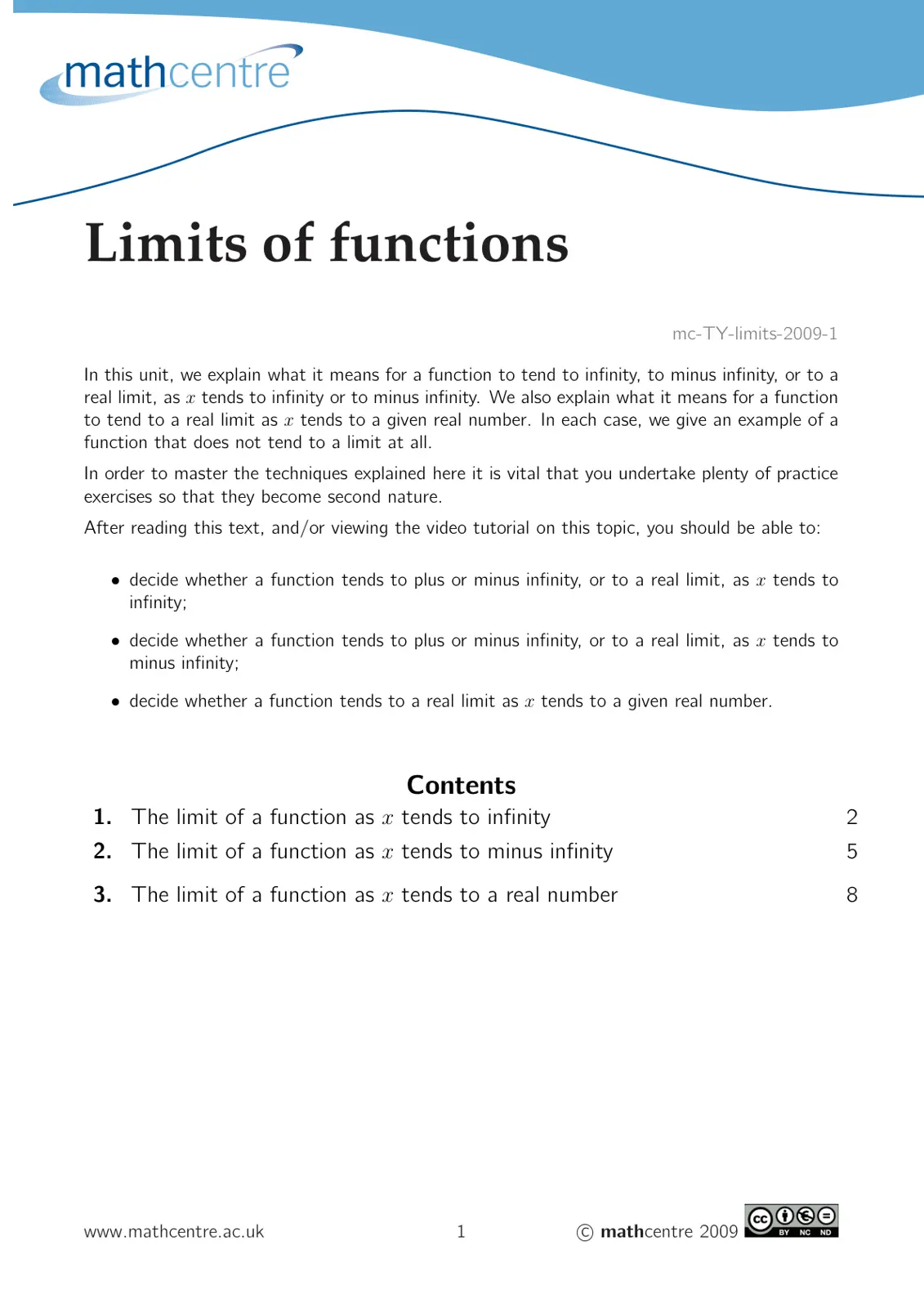 غلاف تقرير Limits of functions