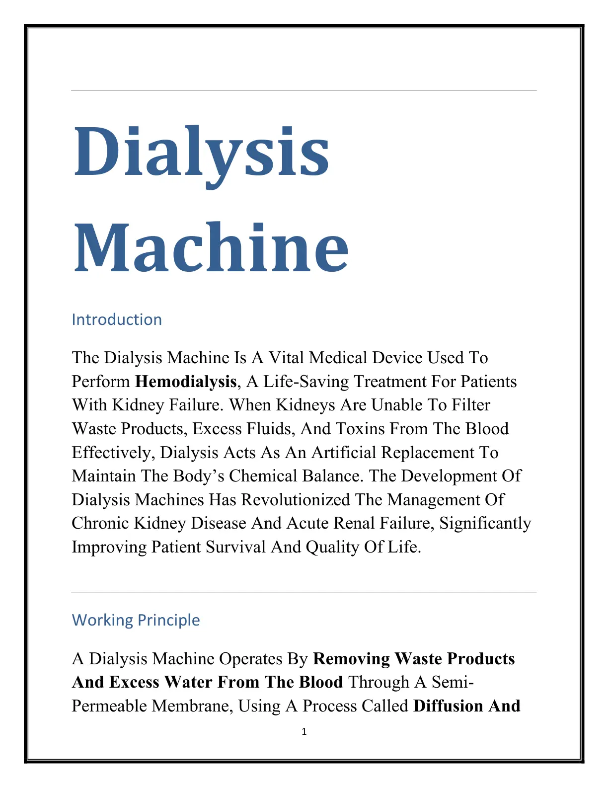 غلاف تقرير Dialysis Machine