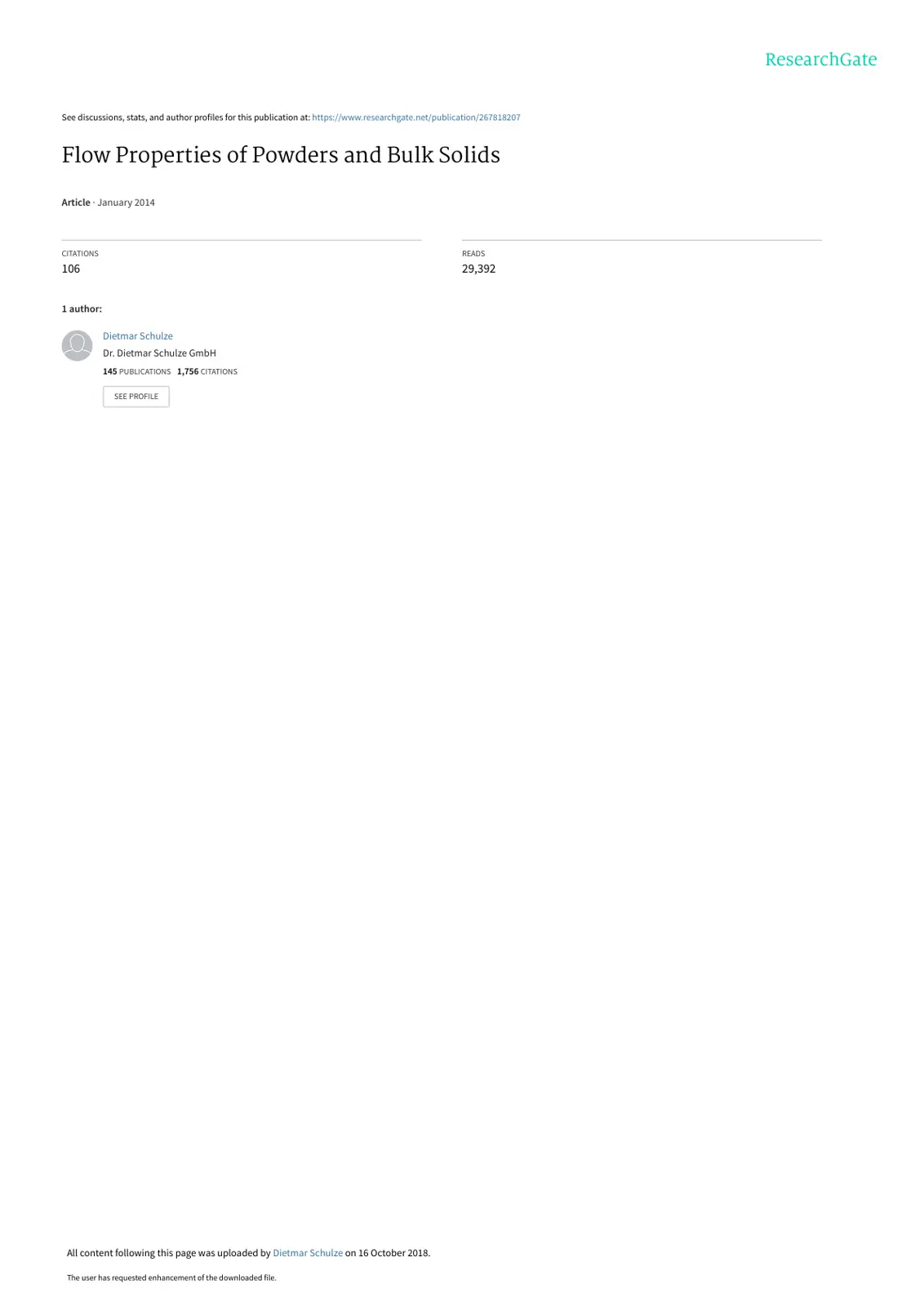 غلاف تقرير Flow Properties of Powders and Bulk Solids