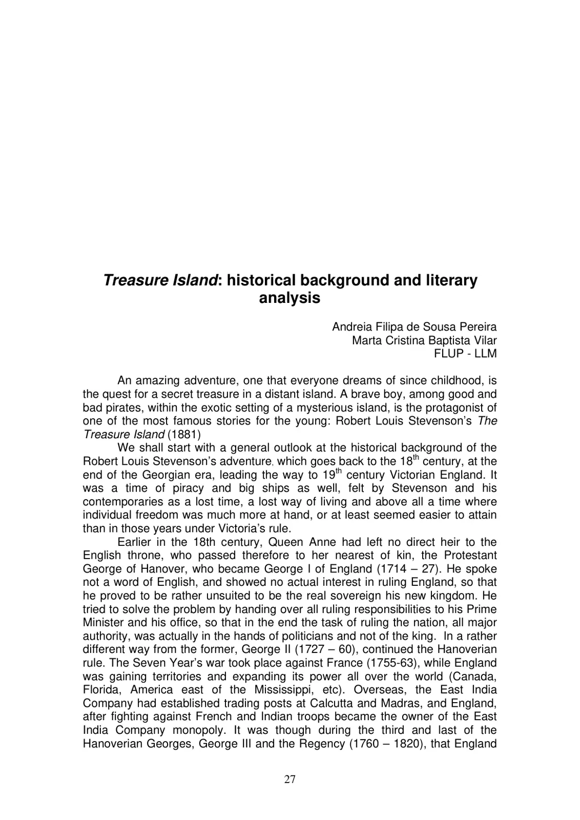 غلاف تقرير Treasure Island: historical background and literary analysis