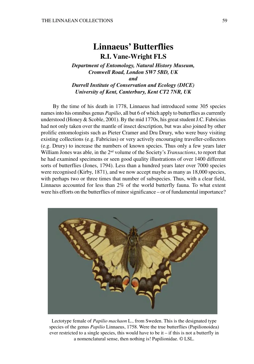 غلاف تقرير THE LINNAEAN COLLECTIONS Linnaeus' Butterflies