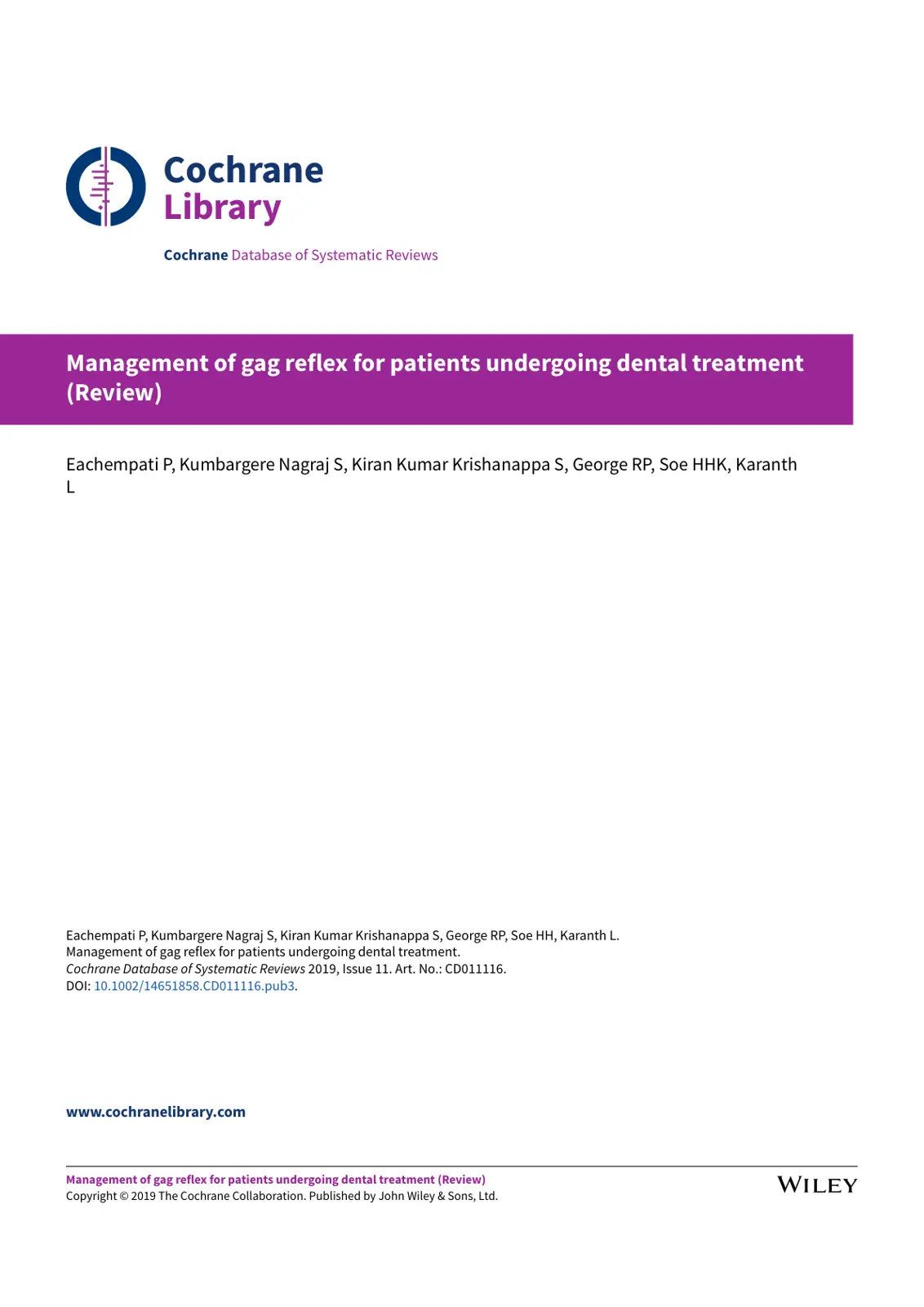 غلاف تقرير Management of gag reflex for patients undergoing dental treatment (Review)