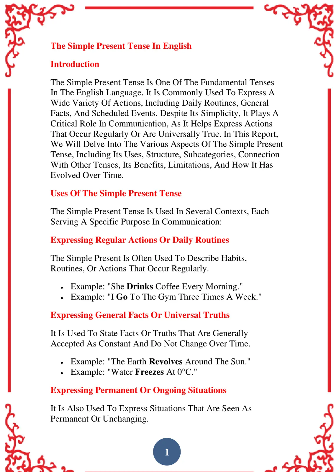 غلاف تقرير The Simple Present Tense In English