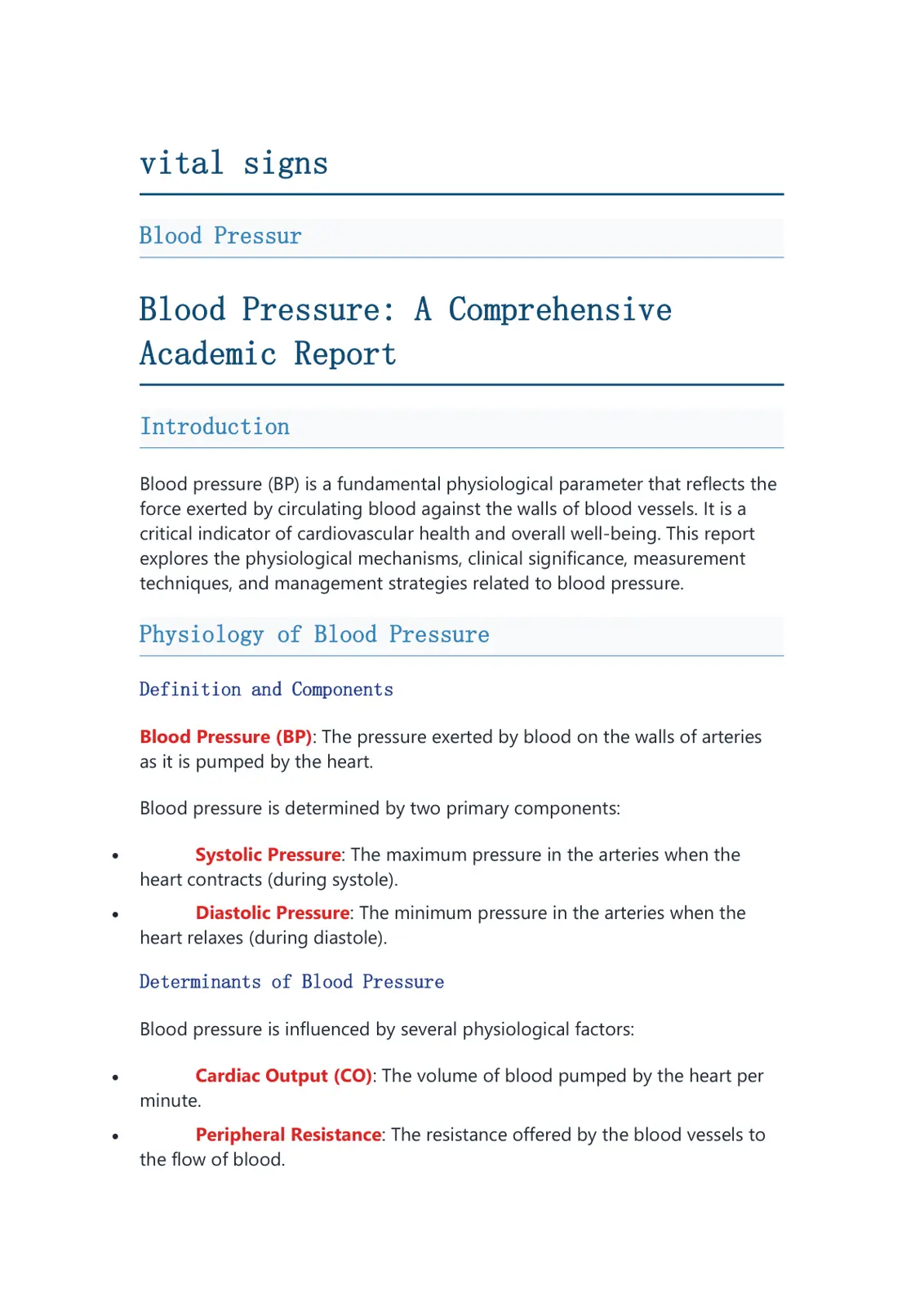 غلاف تقرير Blood Pressure: A Comprehensive Academic Report