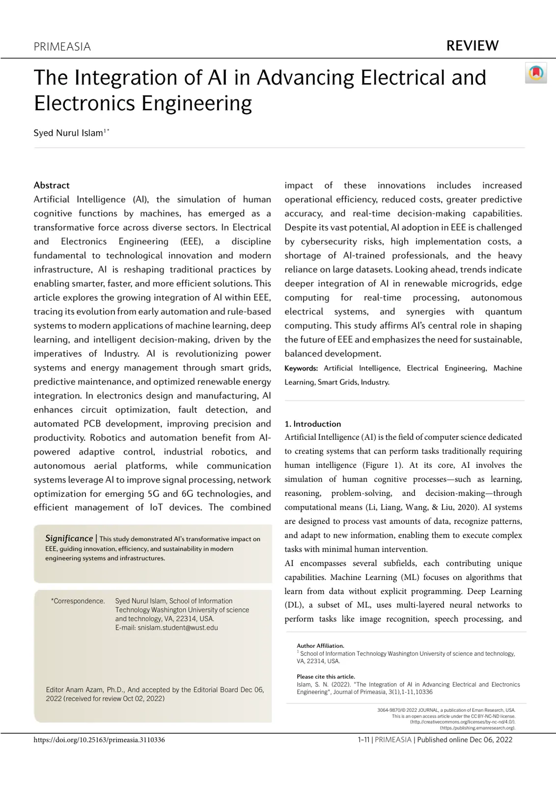 غلاف تقرير The Integration of AI in Advancing Electrical and Electronics Engineering