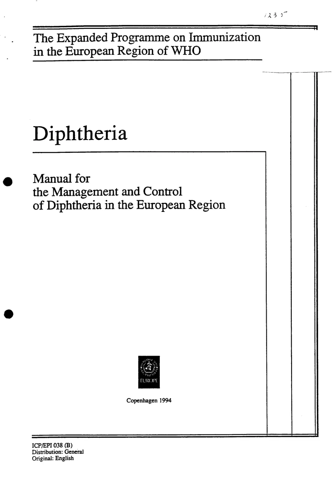 غلاف تقرير Diphtheria Manual for the Management and Control of Diphtheria in the European Region