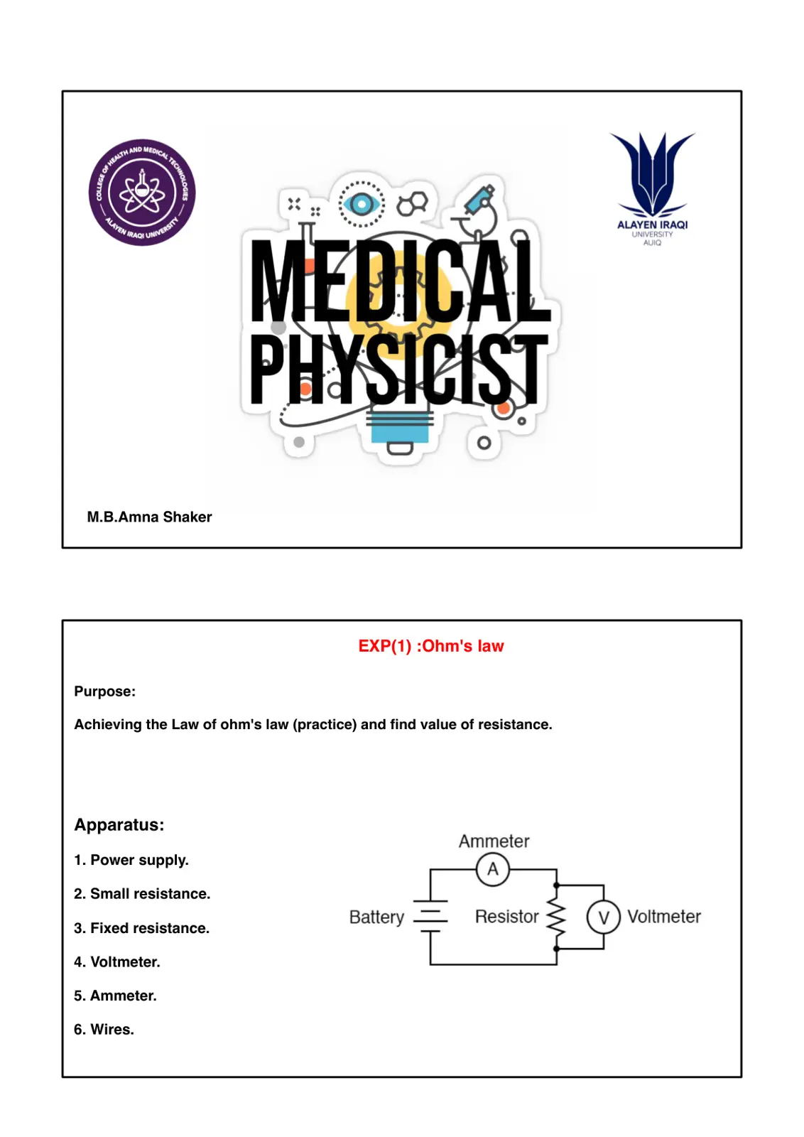 غلاف تقرير OHM'S LAW - MEDICAL PHYSICIST EXP(1)