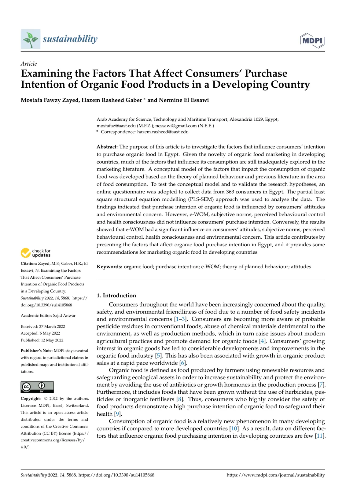 غلاف تقرير Examining the Factors That Affect Consumers' Purchase Intention of Organic Food Products in a Developing Country