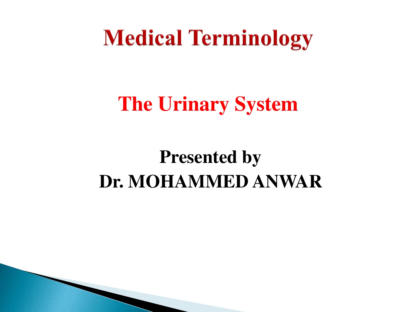 غلاف تقرير Medical Terminology The Urinary System