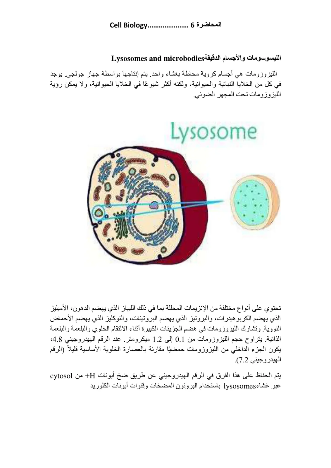 غلاف تقرير الليسوسومات والأجسام الدقيقة Lysosomes and microbodies