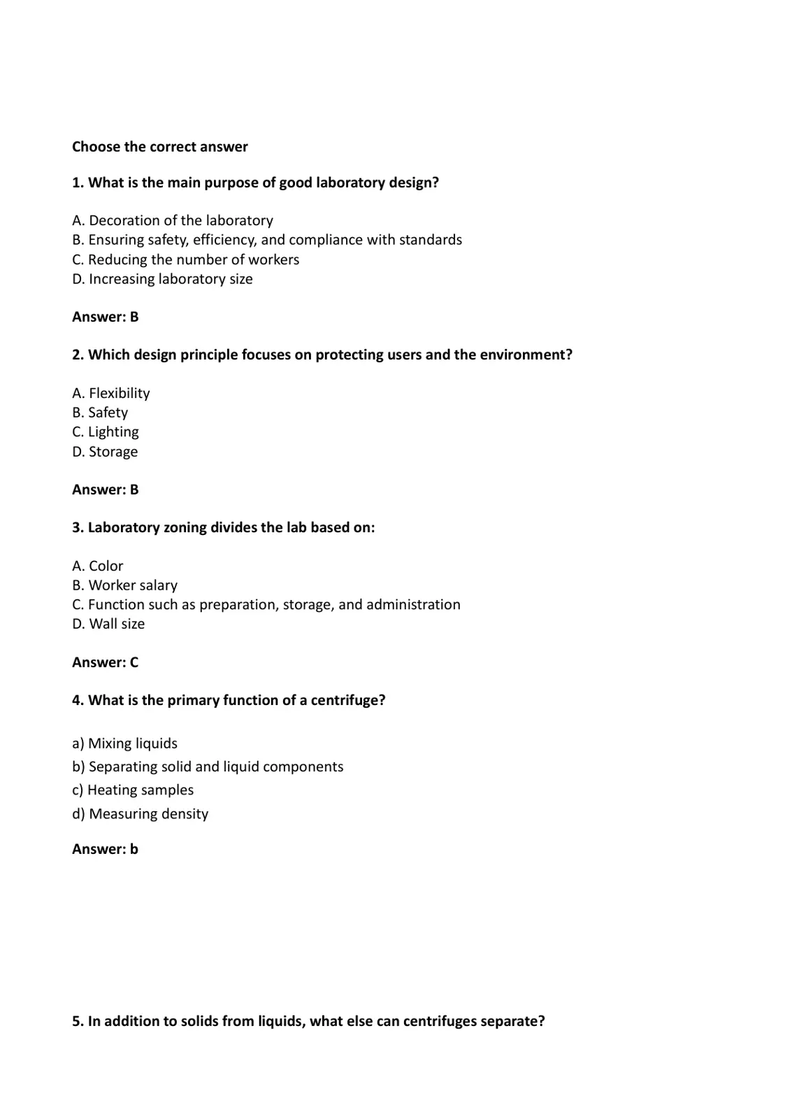 غلاف تقرير Good Laboratory Design and Equipment Quiz
