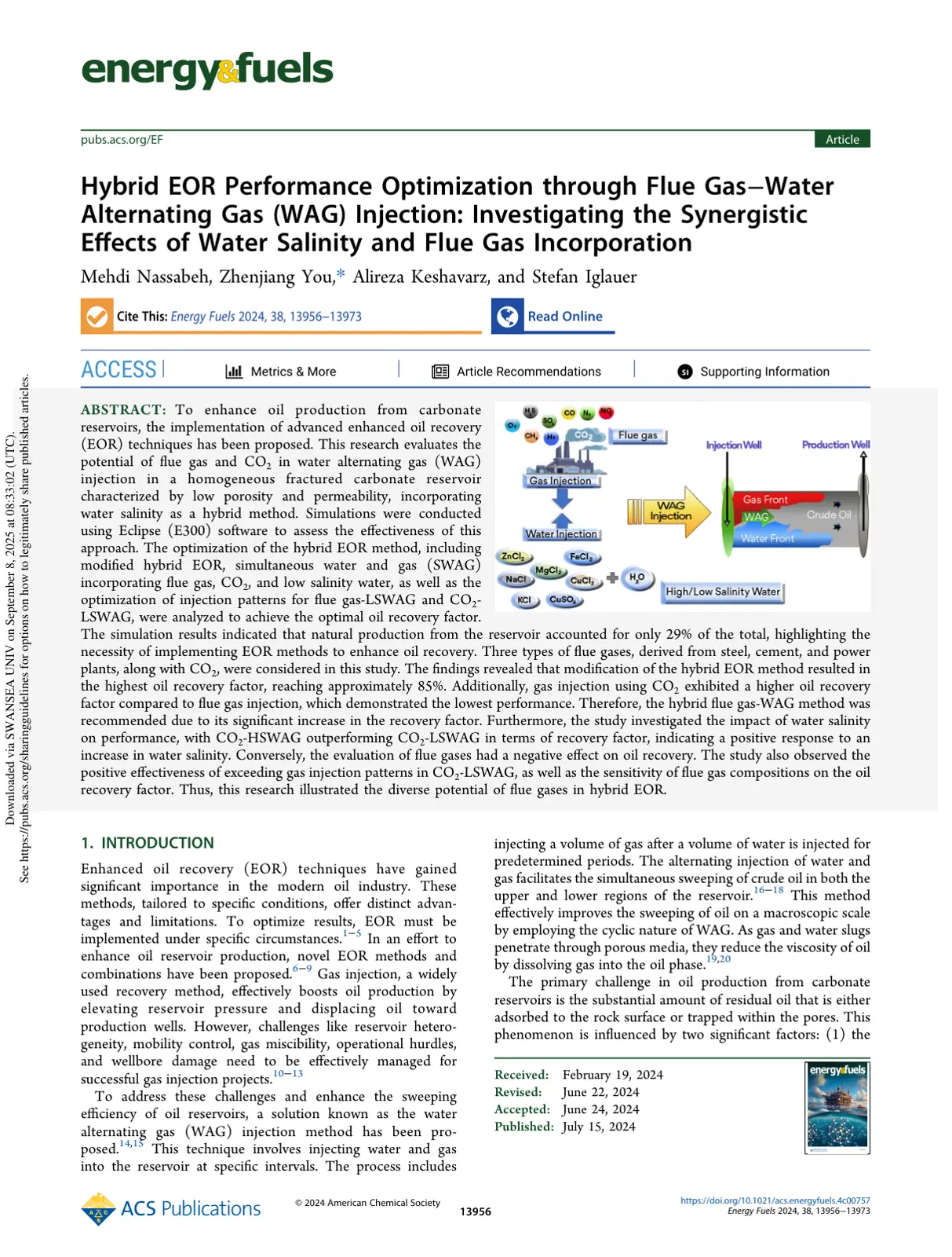 غلاف تقرير Hybrid EOR Performance Optimization through Flue Gas-Water Alternating Gas (WAG) Injection: Investigating the Synergistic Effects of Water Salinity and Flue Gas Incorporation