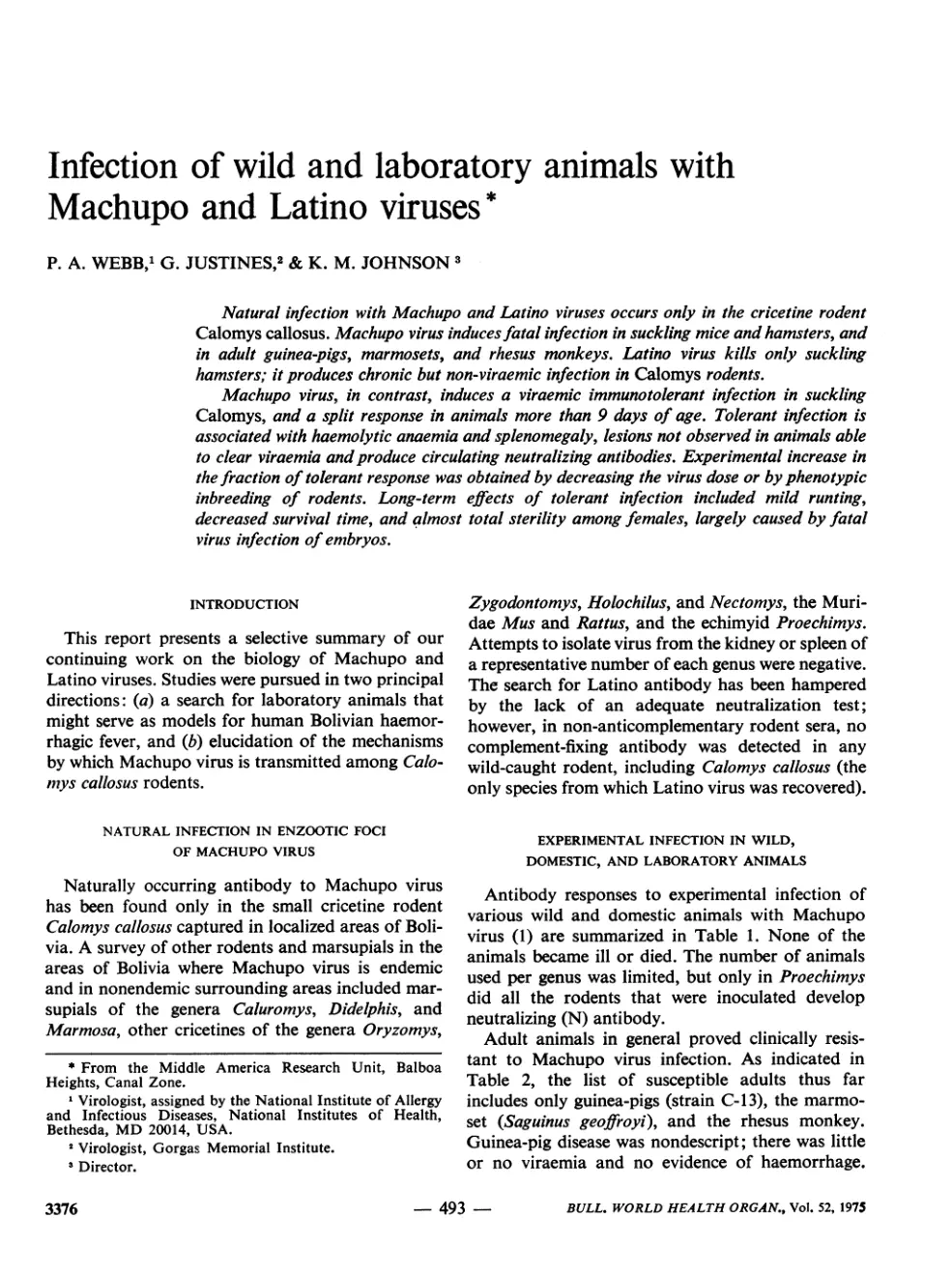 غلاف تقرير Infection of wild and laboratory animals with Machupo and Latino viruses