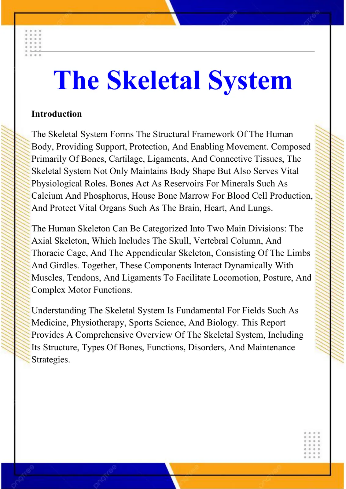 غلاف تقرير The Skeletal System